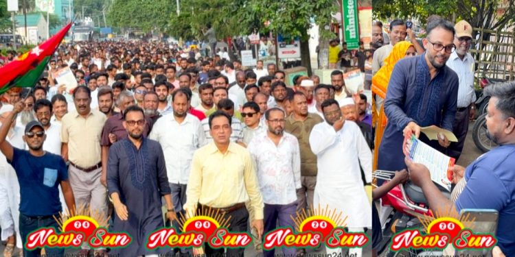 বেনাপোলে বিএনপির ৩১ দফা বাস্তবায়ন কার্যক্রমে ধানের শীষের এক বিশাল মিছিল ও লিফলেট বিতরণ