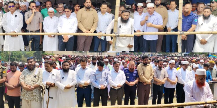 বেনাপোল স্থলবন্দরে ক্রেন দুর্ঘটনায় নিহত শ্রমিক শাহাজানের জানাজা সম্পন্ন হয়েছে