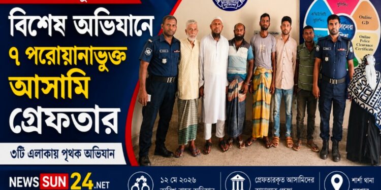শার্শা থানা পুলিশের বিশেষ অভিযানে ৭ পরোয়ানাভুক্ত আসামি গ্রেফতার