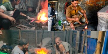 ঈদুল আজহাকে ঘিরে বেনাপোল বাজারে কামারশিল্পীদের ব্যস্ততা..সকাল থেকে গভীর রাত পর্যন্ত আগুনের তাপে গড়ে উঠছে কোরবানির সরঞ্জাম
