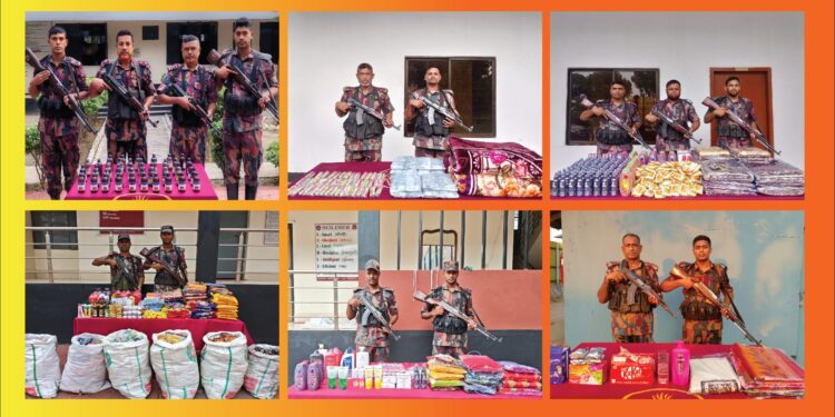 বিজিবির বিশেষ অভিযানে বিপুল পরিমাণ মাদক ও চোরাচালানী মালামাল আটক
