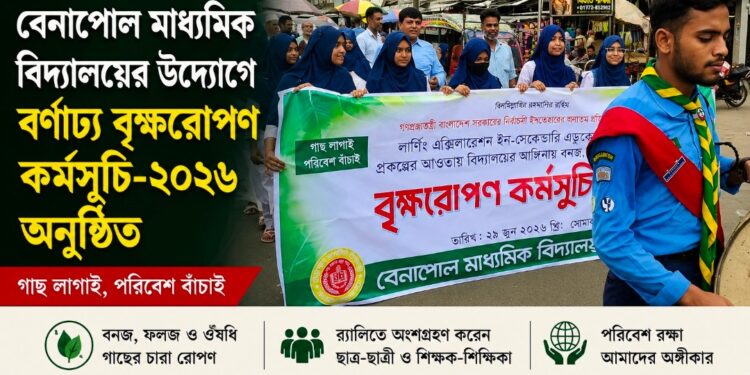 বেনাপোল মাধ্যমিক বিদ্যালয়ের উদ্যোগে বর্ণাঢ্য বৃক্ষরোপণ কর্মসূচি-২০২৬ অনুষ্ঠিত