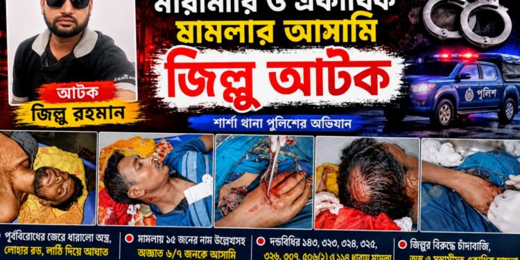 শার্শার কন্যাদহে সন্ত্রাসীদের হাতে ২ বিএনপিরকর্মী গুরুতর জখম : অভিযুক্ত একাধিক মামলার আসামি জিল্লু আটক